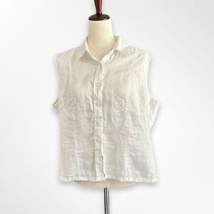 90s Jones New York White Linen Sleeveless Collared Button Up, 18, Tomato Girl